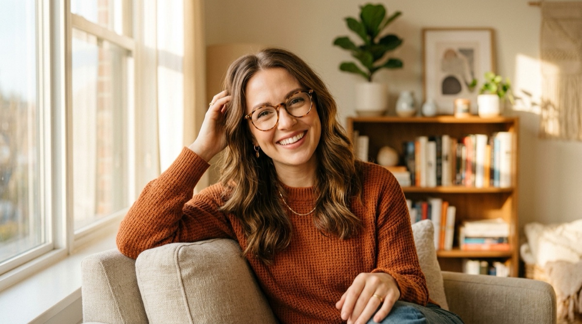 Woman wearing eyeglasses that suit her face shape