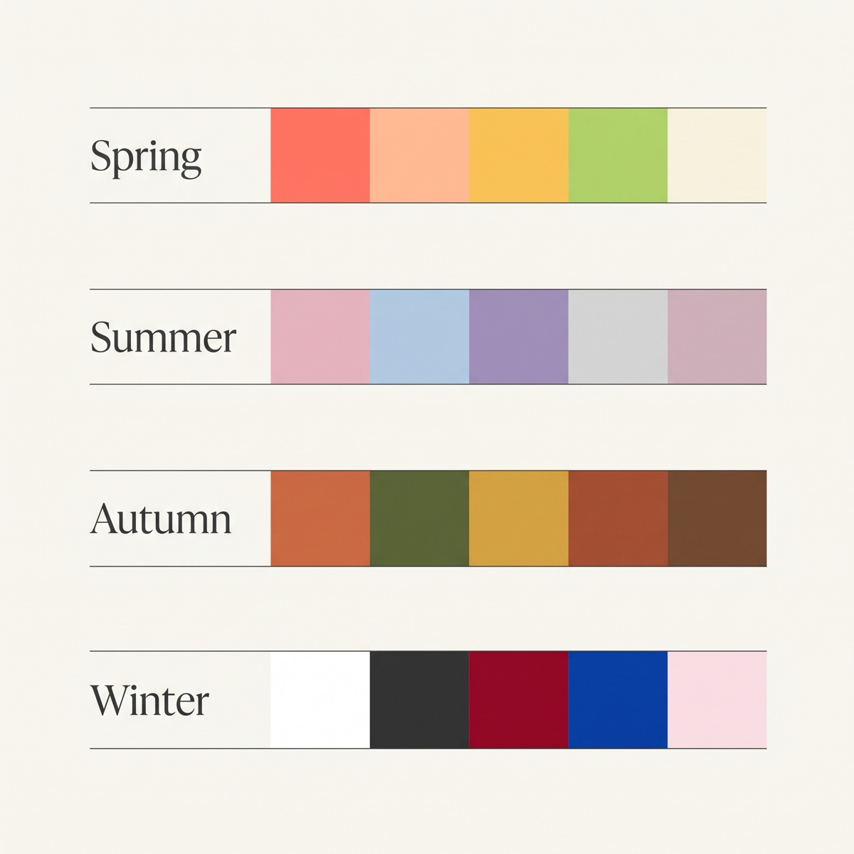 Spring, Summer, Autumn and Winter seasonal color palettes